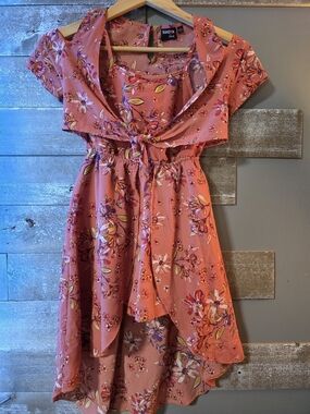 Ransome Kids Coral Floral Tie-Front Casual Dress